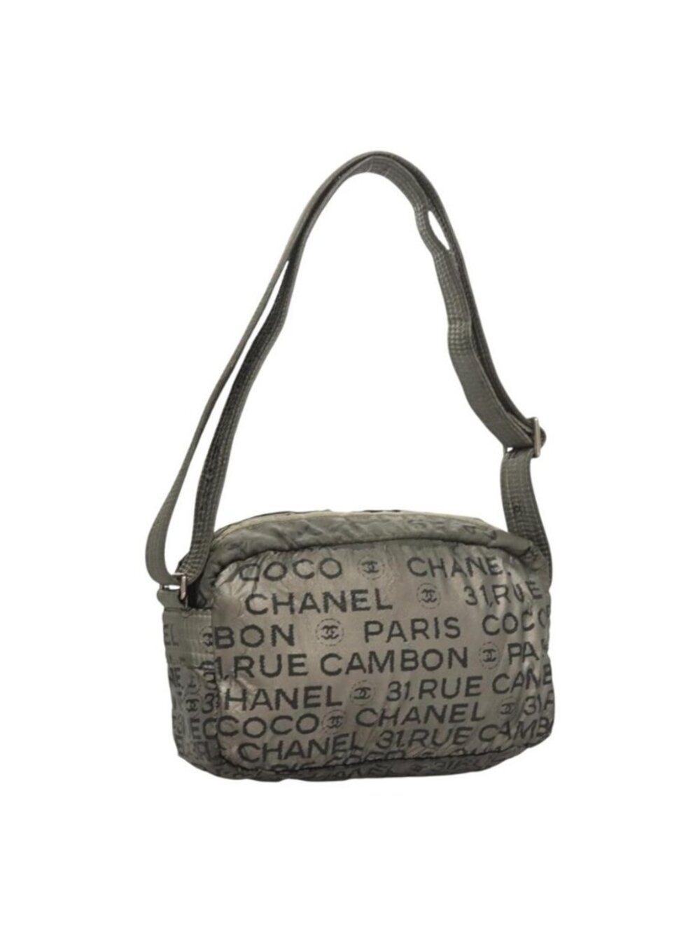 Authentic CHANEL Unlimited Shoulder Bag Coated Canvas Silver CC